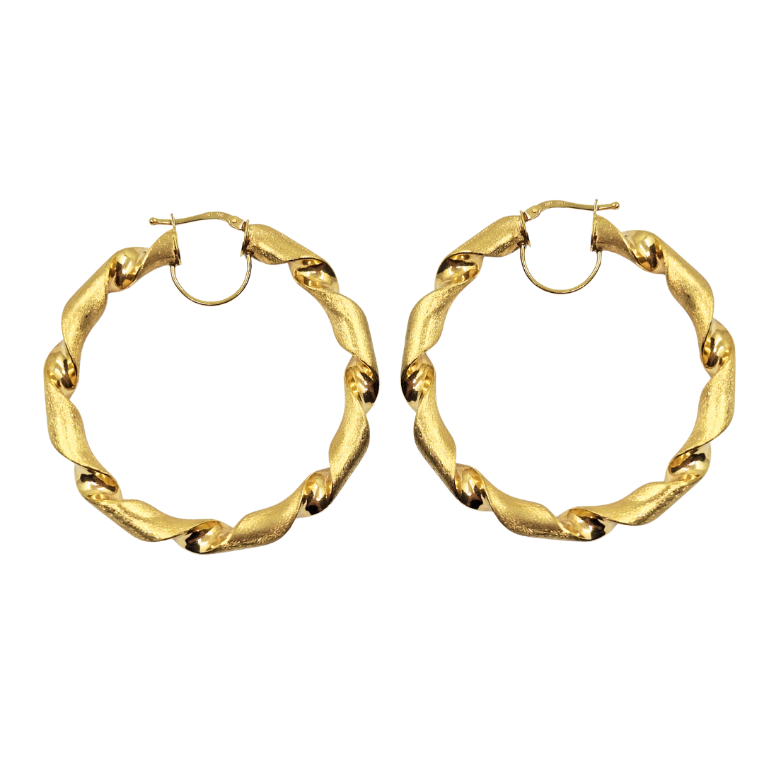 9ct Yellow Gold Ribbon Twist Creole Hoop Earrings