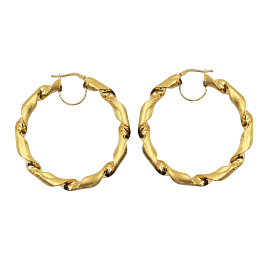 9ct Yellow Gold Ribbon Twist Creole Hoop Earrings