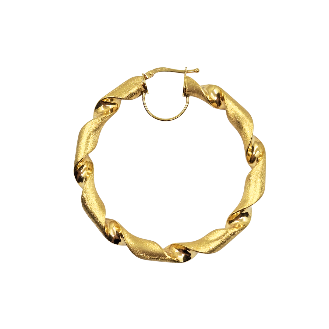 9ct Yellow Gold Ribbon Twist Creole Hoop Earrings