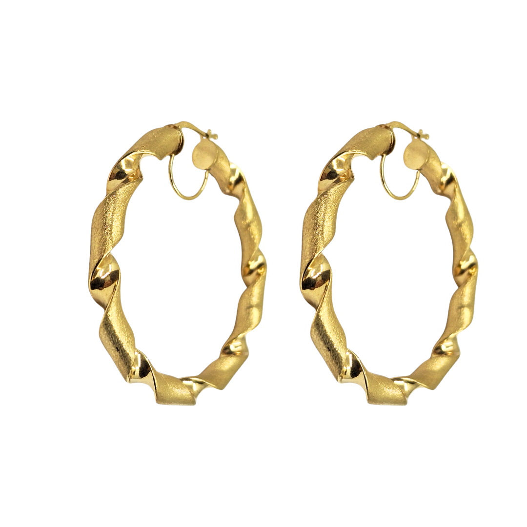 9ct Yellow Gold Ribbon Twist Creole Hoop Earrings