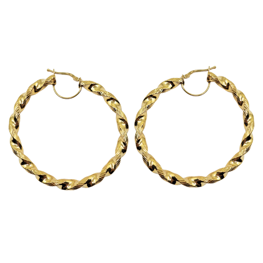 9ct Yellow Gold Twist Hoop Creole Earrings