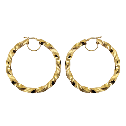 9ct Yellow Gold Twist Creole Hoop Earrings