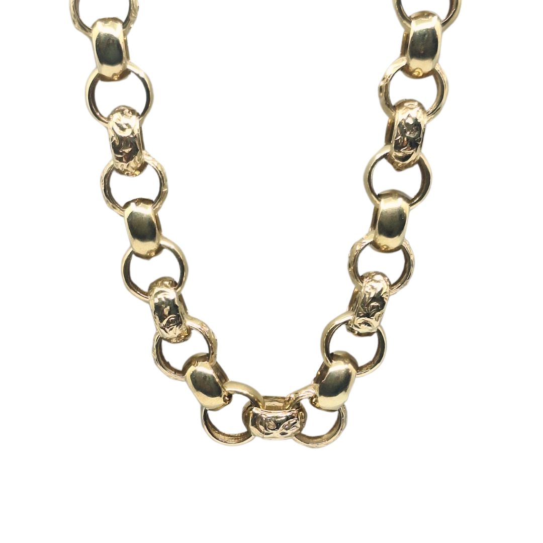 9ct Yellow Gold Patterned Belcher Chain 24"