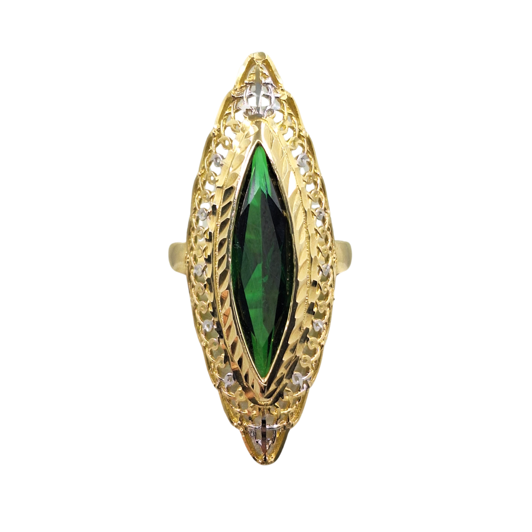 14ct Yellow Gold Green Cubic Zirconia Ring
