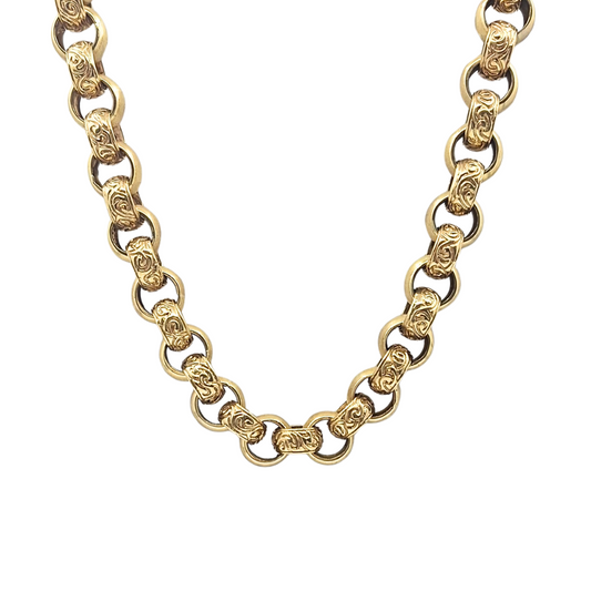 9ct Yellow Gold Pattern & Plain Belcher Chain 24"
