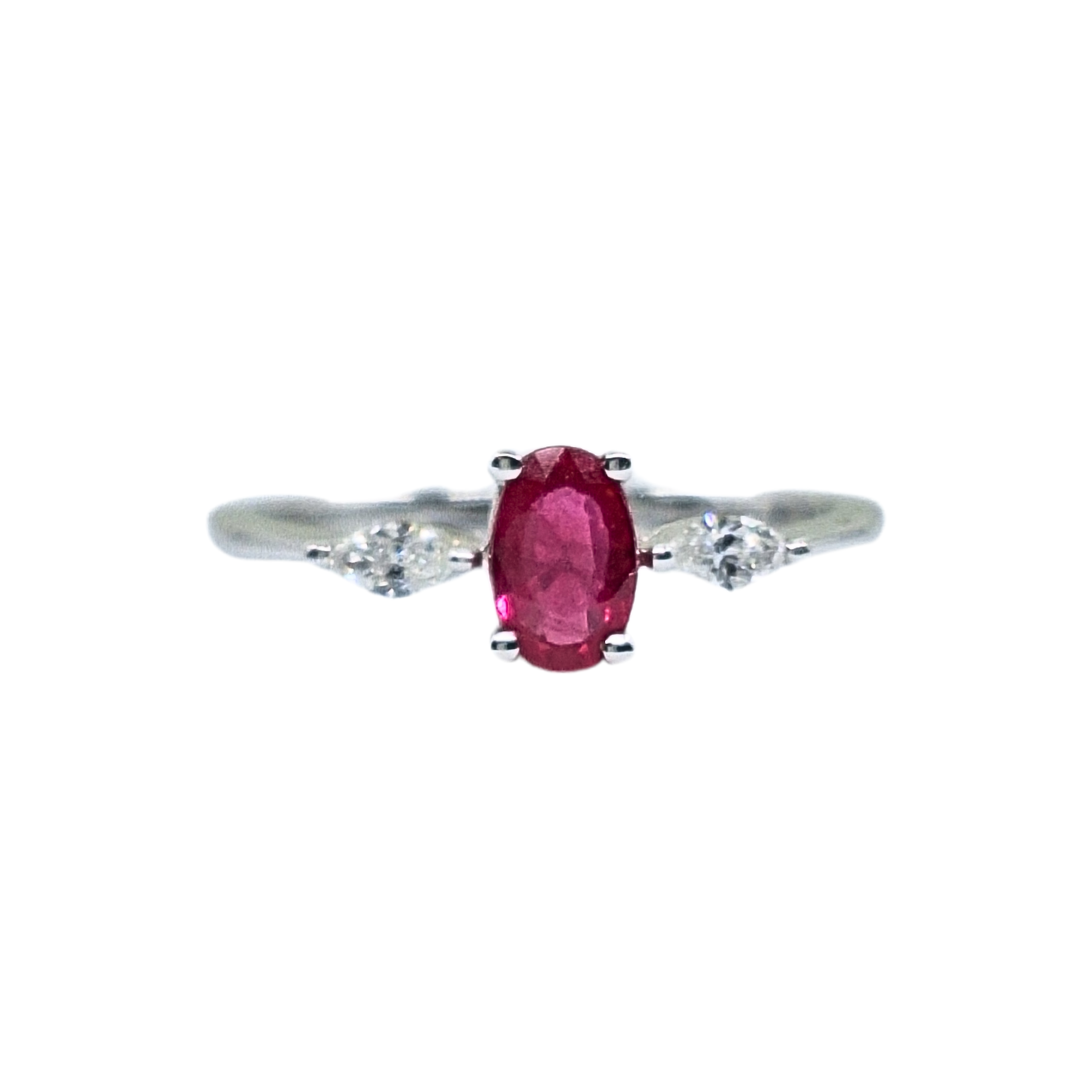 18ct White Gold Ruby & Diamond 3 Stone Ring
