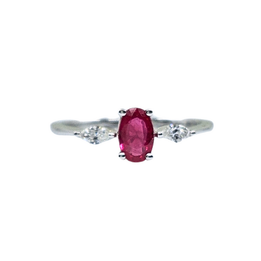 18ct White Gold Ruby & Diamond 3 Stone Ring