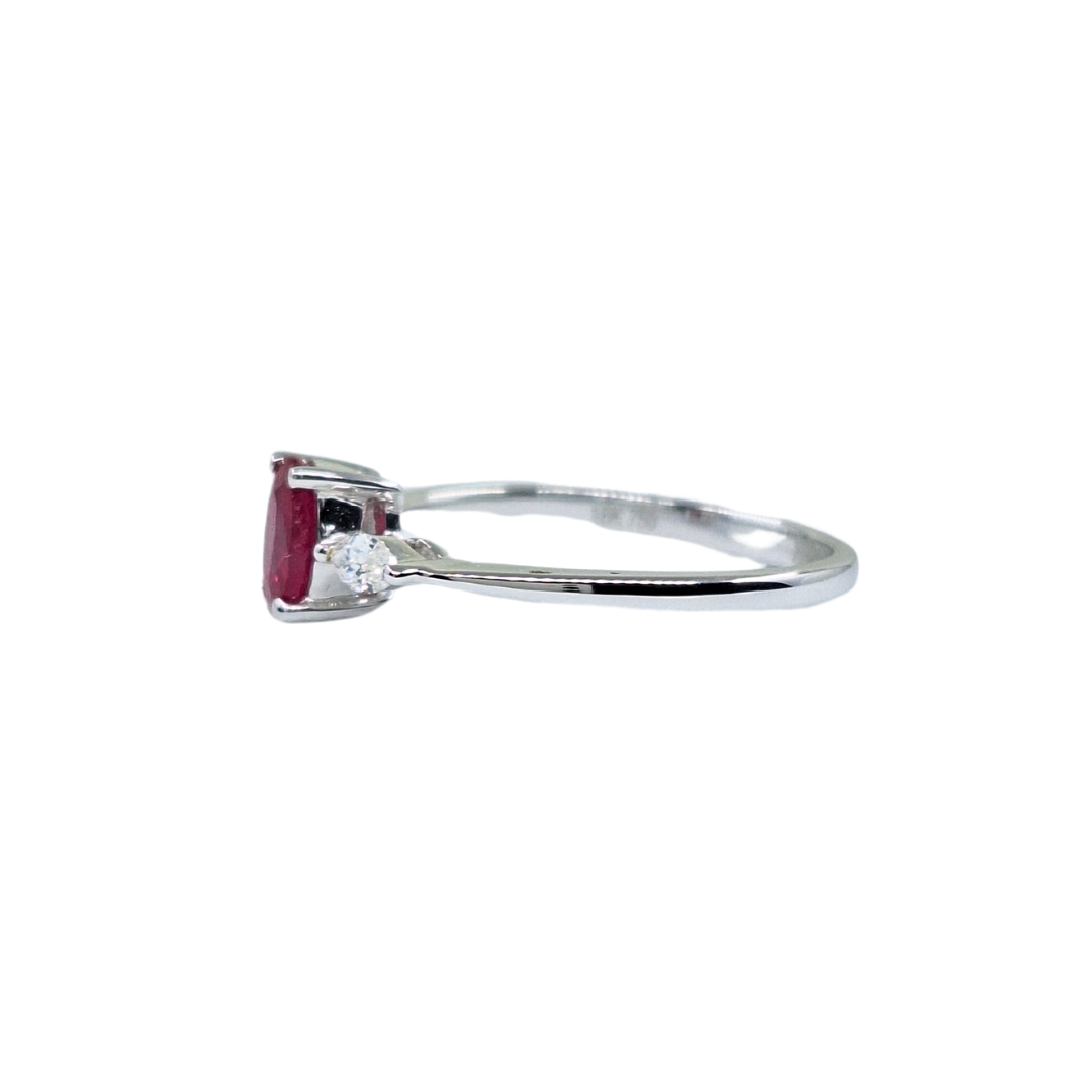 18ct White Gold Ruby & Diamond 3 Stone Ring