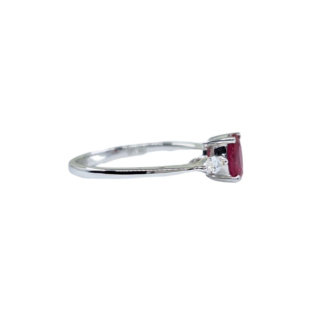 18ct White Gold Ruby & Diamond 3 Stone Ring