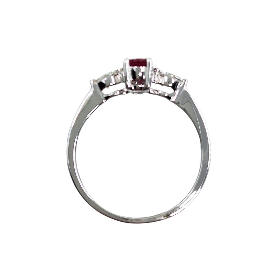18ct White Gold Ruby & Diamond 3 Stone Ring