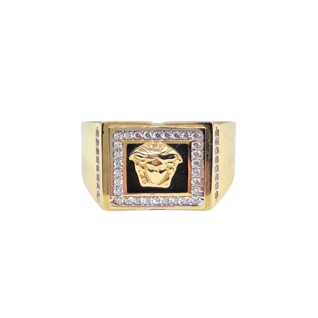 14ct Yellow Gold Versace Style Cubic Zirconia Signet Ring