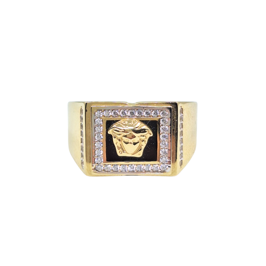 14ct Yellow Gold Versace Style Cubic Zirconia Signet Ring