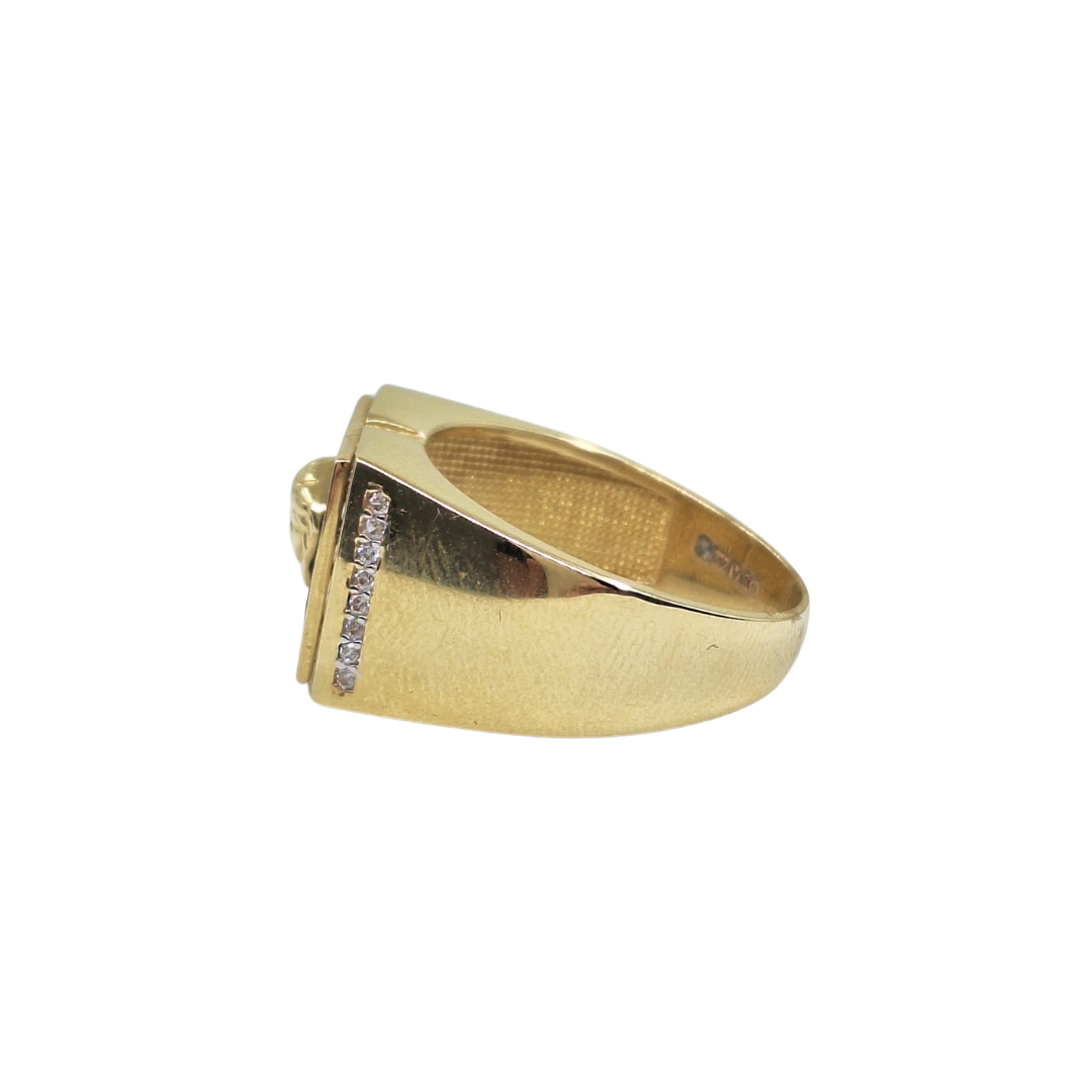 14ct Yellow Gold Versace Style Cubic Zirconia Signet Ring