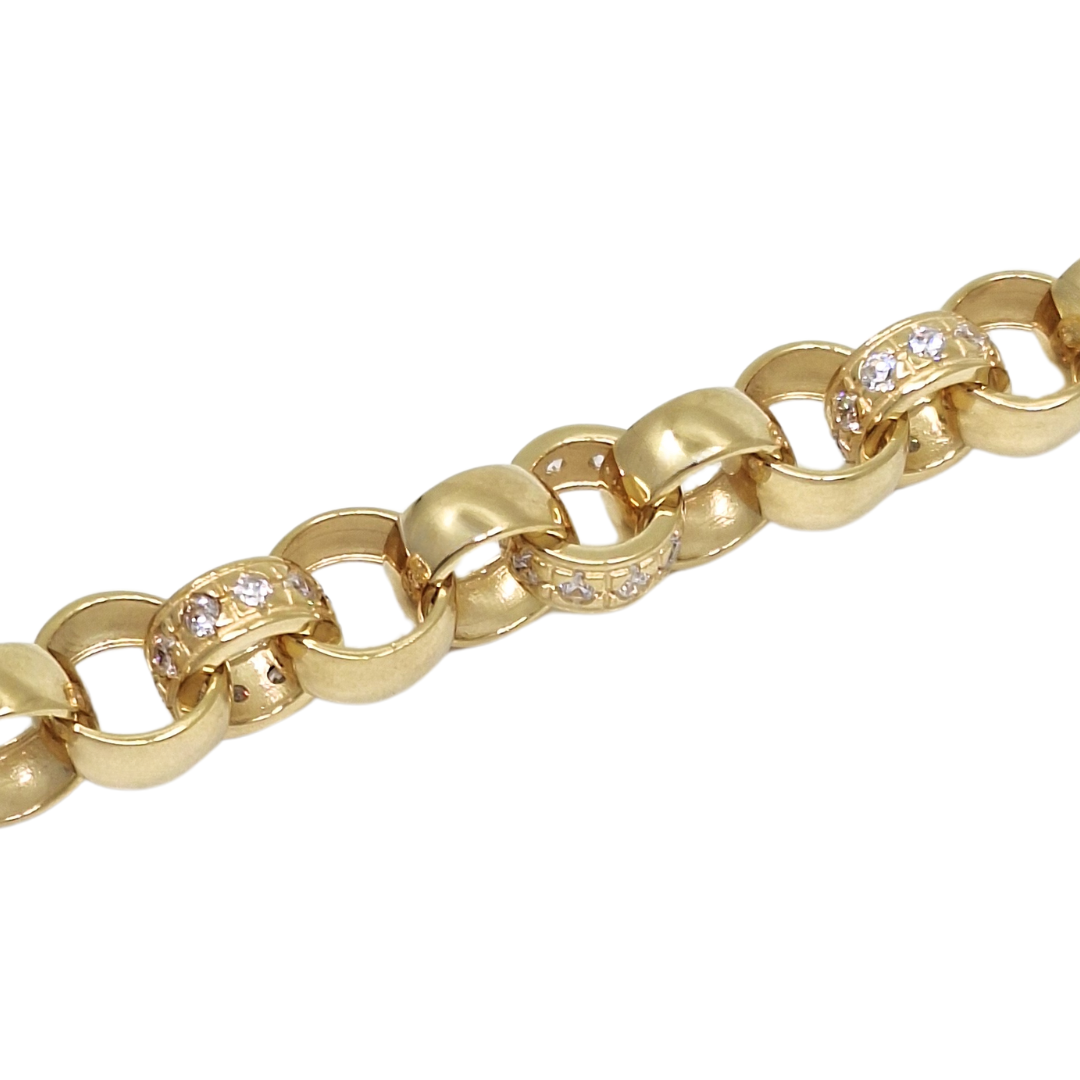 9ct Yellow Gold CZ Belcher Bracelet 8"