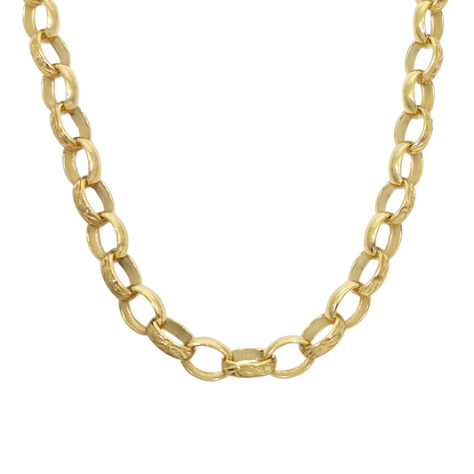 9ct Yellow Gold Pattern & Plain Belcher Chain 24"