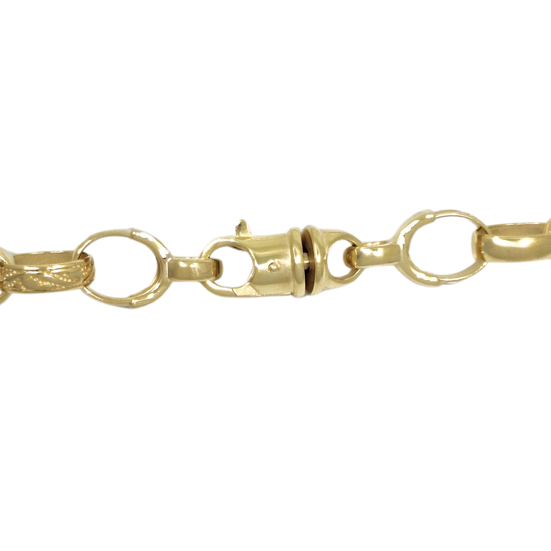 9ct Yellow Gold Large Oval Pattern & Plain Belcher Chain 24"