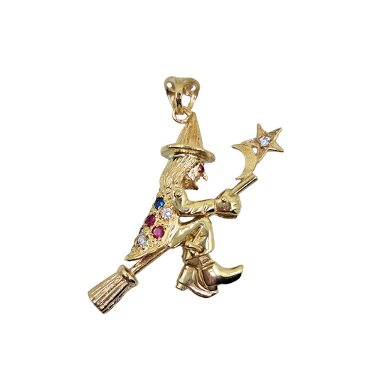 9ct Yellow Gold Cubic Zirconia Witch Pendant