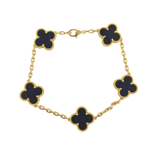 18ct Yellow Gold Black Clover Bracelet