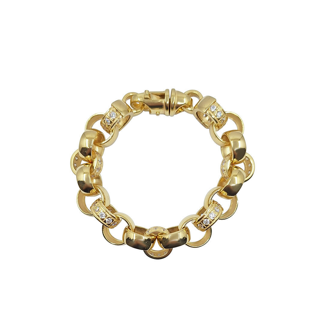 9ct Yellow Gold CZ Belcher Bracelet 9.25"