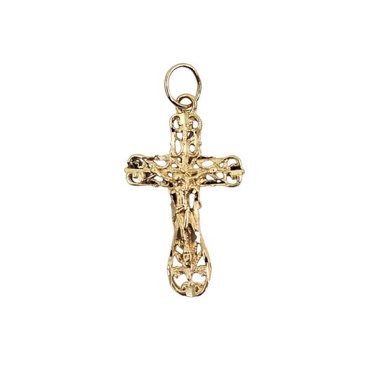 9ct Yellow Gold Filigree Crucifix Cross Pendant