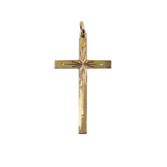9ct Yellow Gold Engraved Cross Pendant