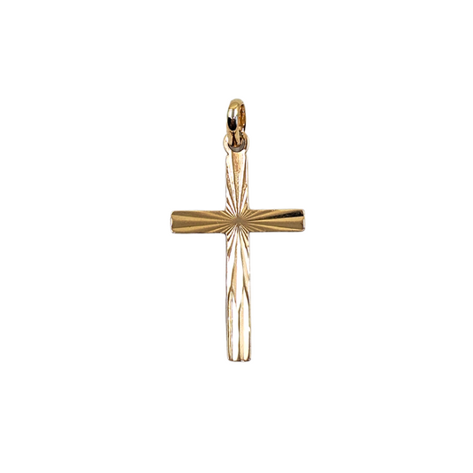 9ct Yellow Gold Engraved Cross Pendant