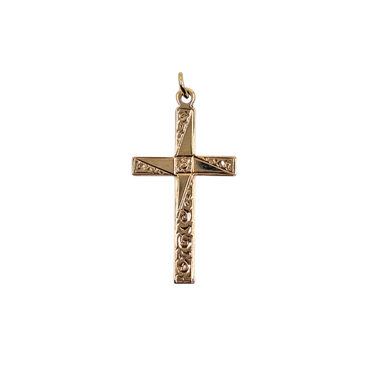 9ct Yellow Gold Engraved Cross Pendant