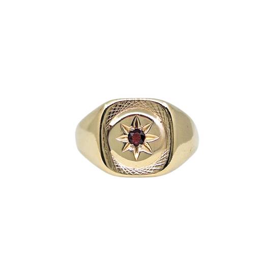 9ct Yellow Gold Garnet Set Signet Ring