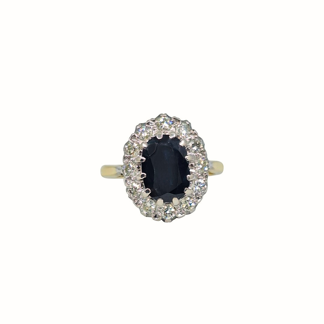 18ct Yellow Gold Sapphire & Diamond Cluster Ring