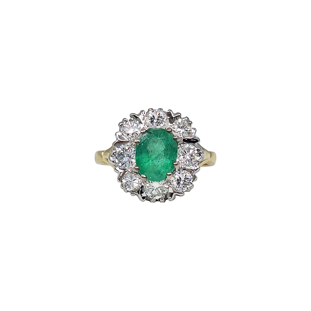 18ct Yellow Gold Emerald & Diamond Cluster Ring