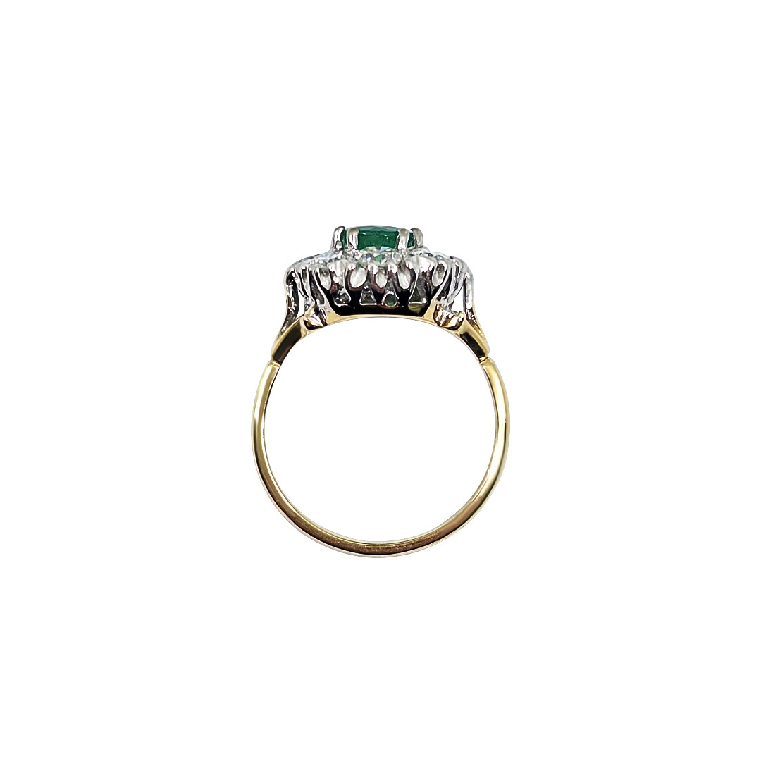 18ct Yellow Gold Emerald & Diamond Cluster Ring