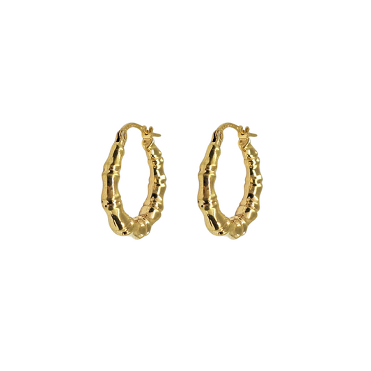 9ct Yellow Gold Bamboo Creole Earrings