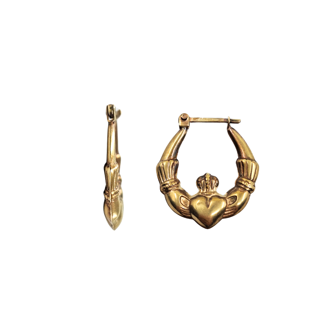 9ct Yellow Gold Claddagh Creole Earrings