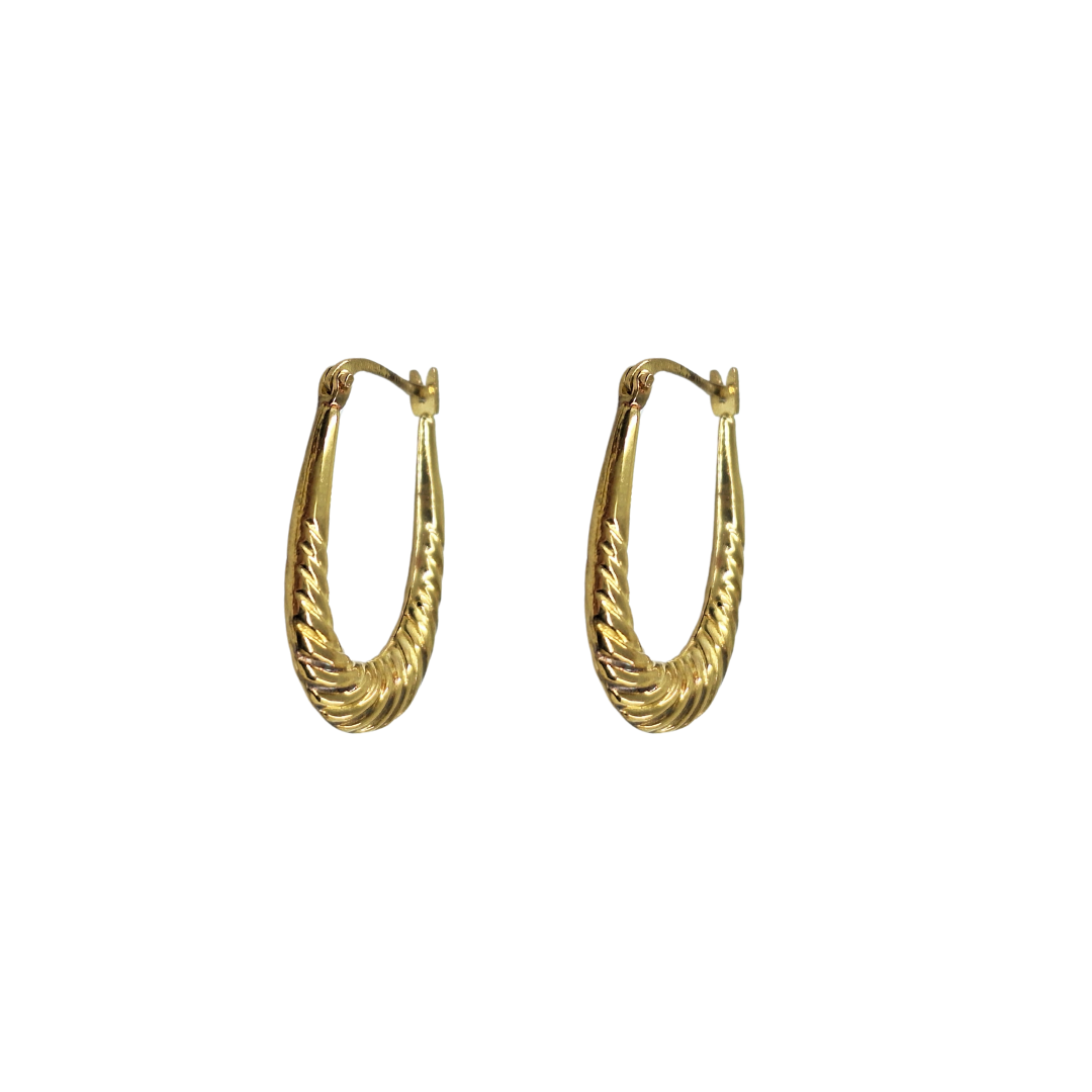 9ct Yellow Gold Oval Patterned Creole Earrings