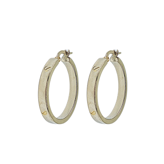 9ct White Gold Screw Design Hoop Earrings