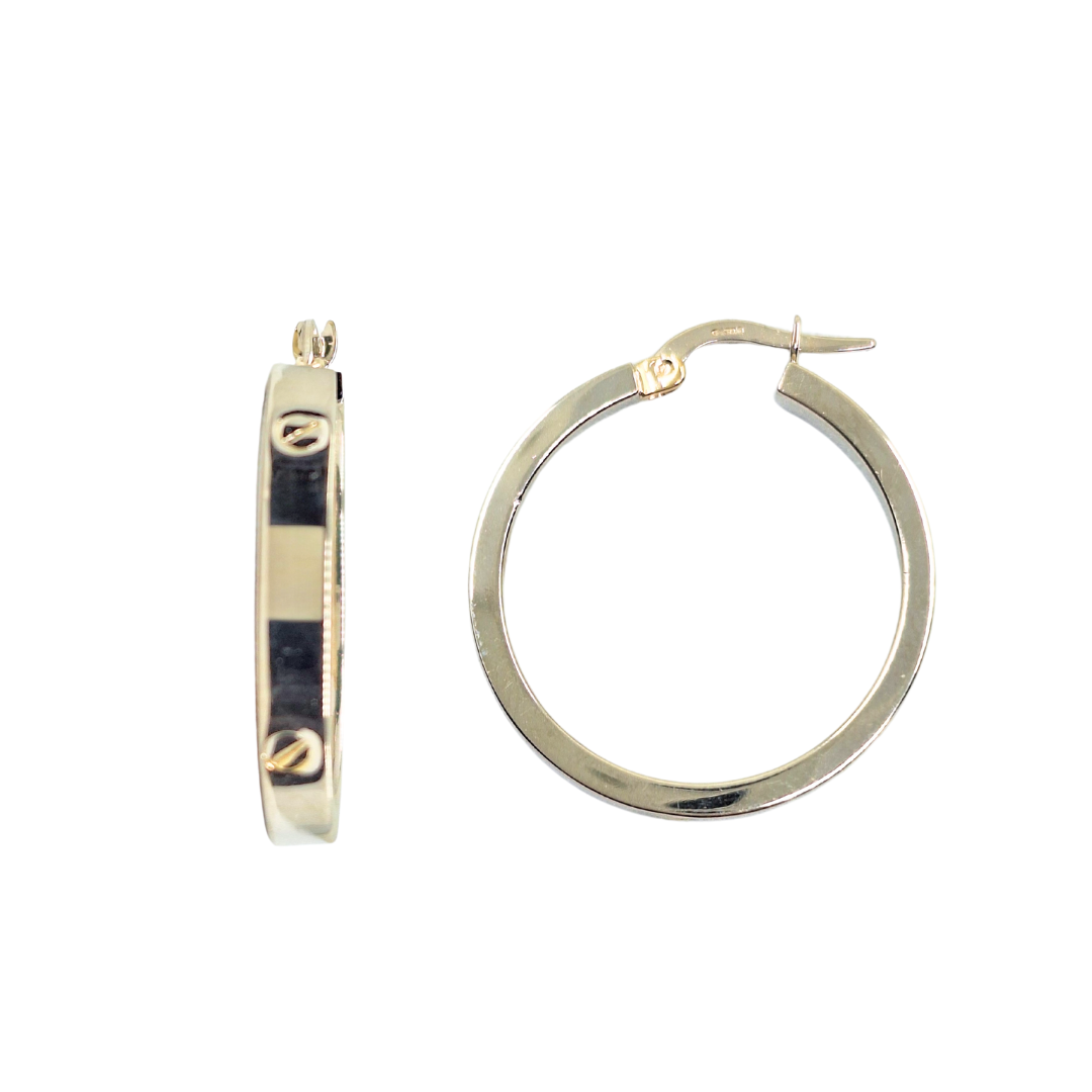 9ct White Gold Screw Design Hoop Earrings