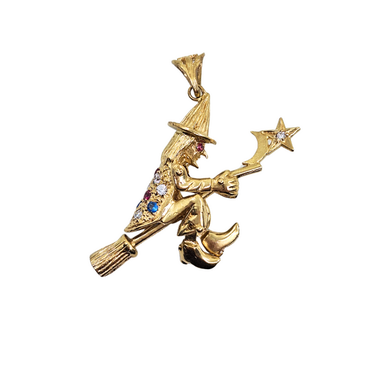 9ct Yellow Gold Cubic Zirconia Witch Pendant