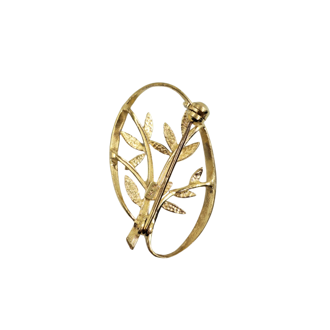 9ct Yellow & White Gold Leaf Brooch