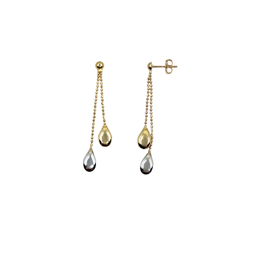 9ct Yellow & White Gold Bead Drop Earrings