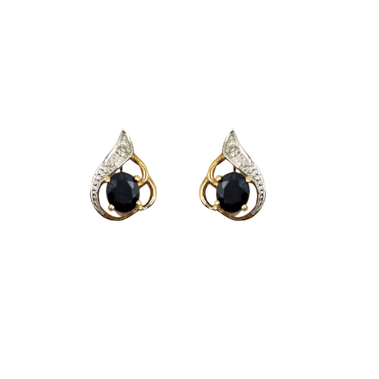 9ct Yellow Gold Sapphire & Diamond Stud Earrings