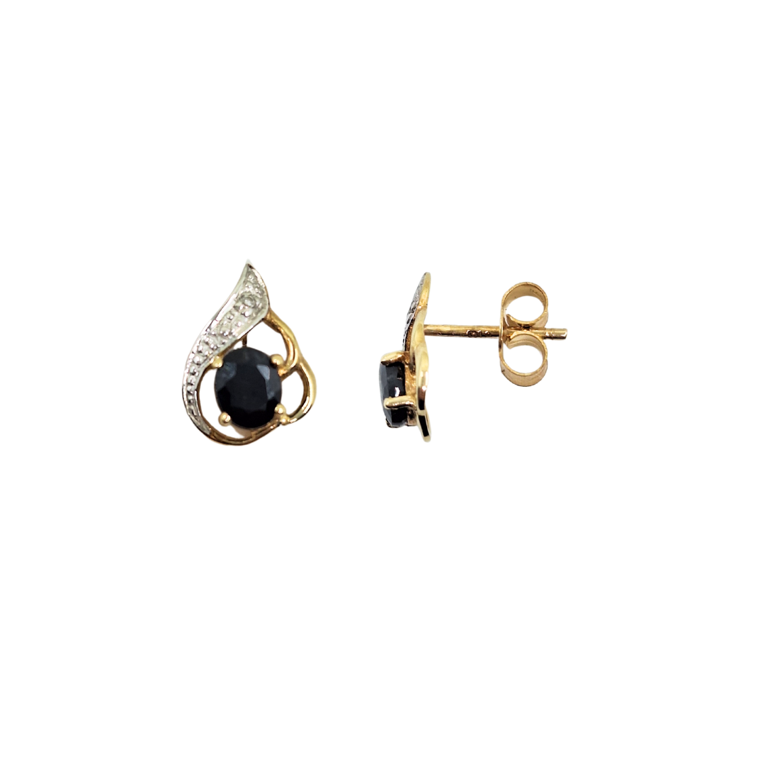 9ct Yellow Gold Sapphire & Diamond Stud Earrings