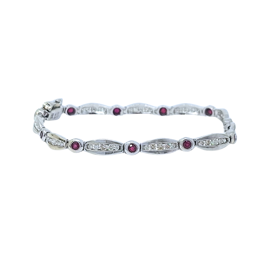9ct White Gold Ruby & Diamond Bracelet 7"