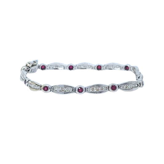 9ct White Gold Ruby & Diamond Bracelet 7"