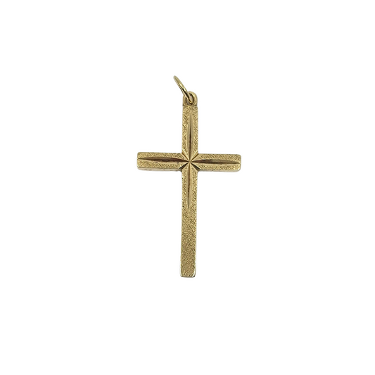 9ct Yellow Gold Engraved Cross Pendant