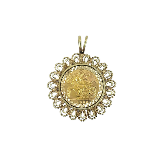 9ct/22ct Yellow Gold Half Sovereign Pendant 1982
