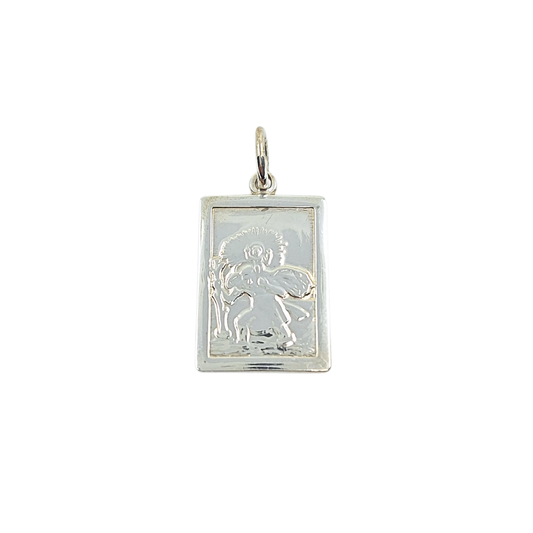 Silver Rectangle Double Sided St Christopher Pendant