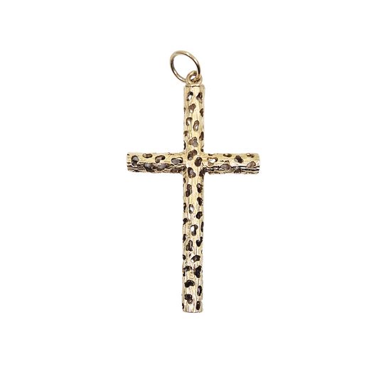 9ct Yellow Gold Barked Cross Pendant