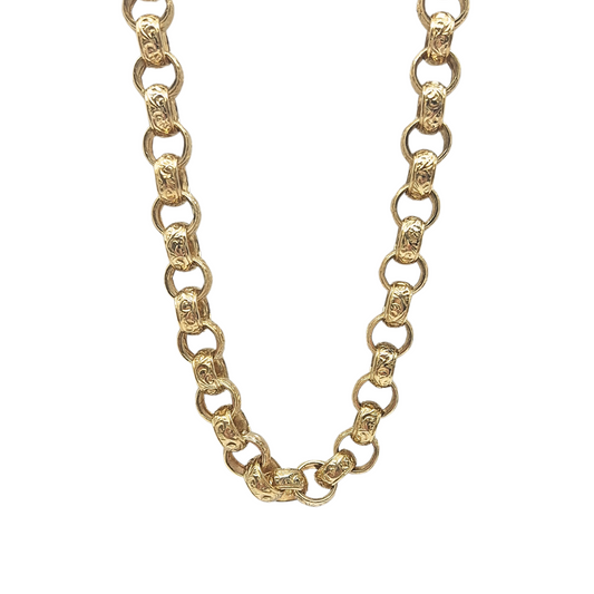 9ct Yellow Gold Patterned Belcher Chain 24"