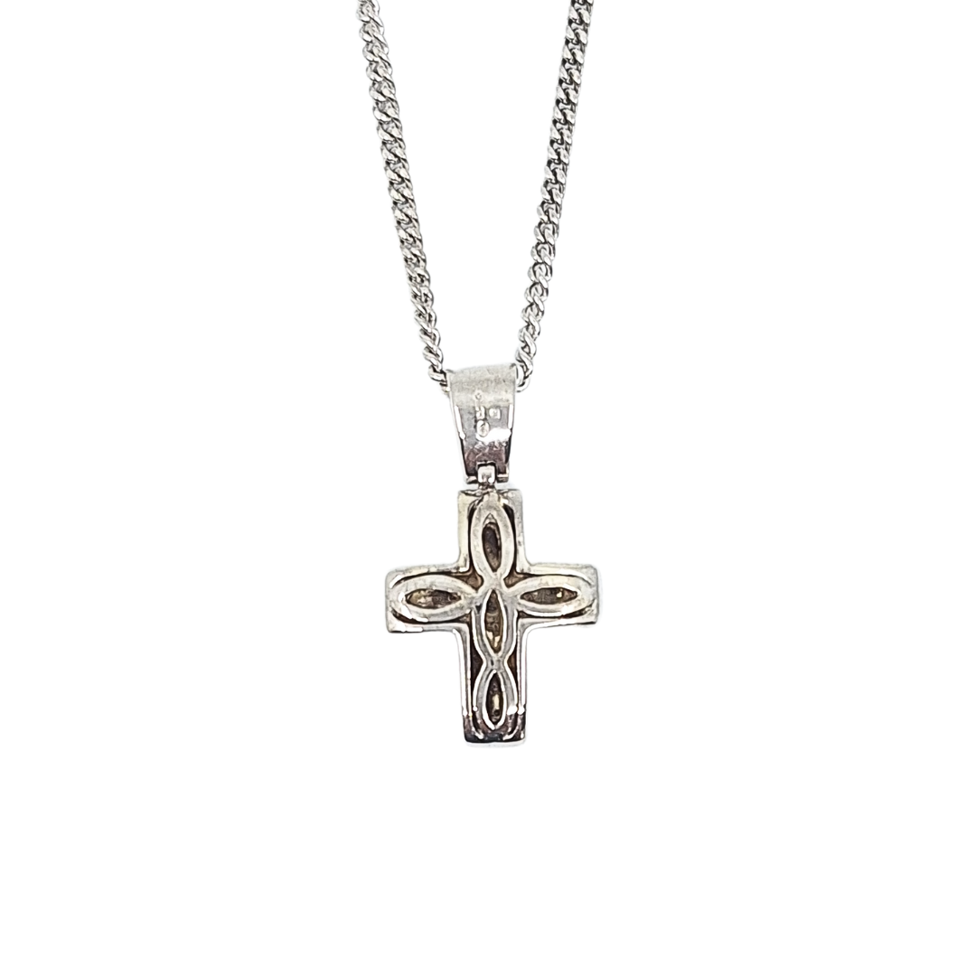 18ct White Gold Diamond Set Cross & 9ct Curb Chain 20"