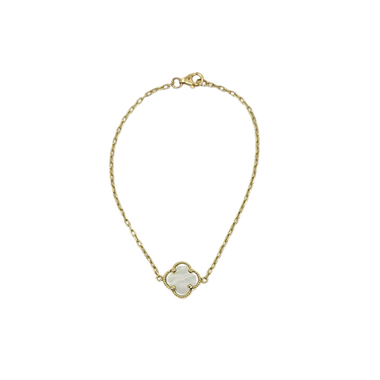 9ct Yellow Gold Mother Of Pearl Clover Bracelet
